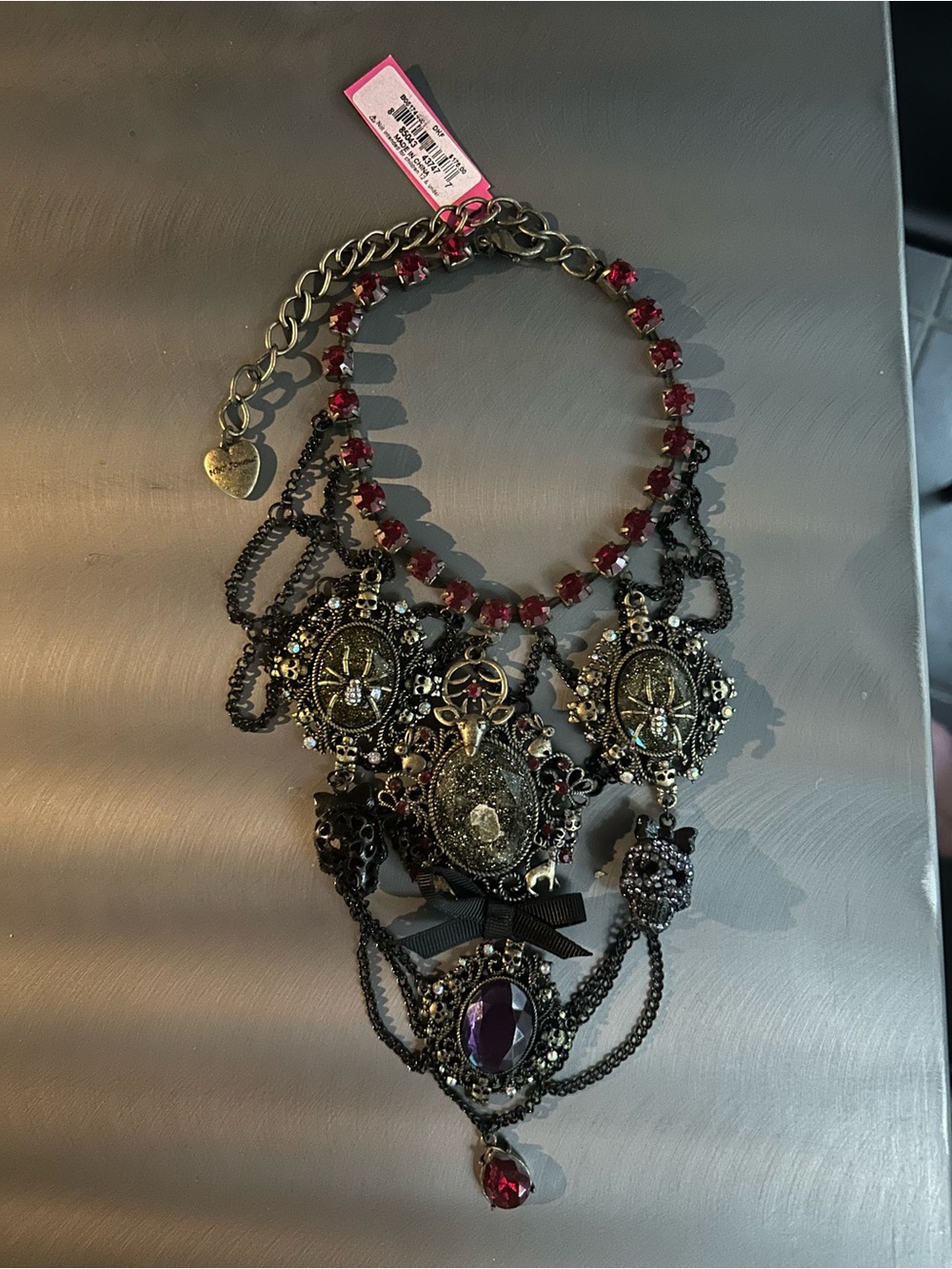 Betsey Johnson Victorian-Inspired Statement Necklace with Purple and Red Accents